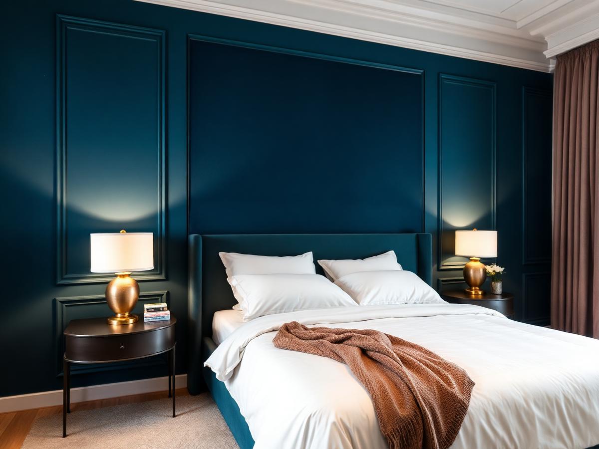 Chambre avec mur d'accent bleu pétrole après peinture à Aubessagne