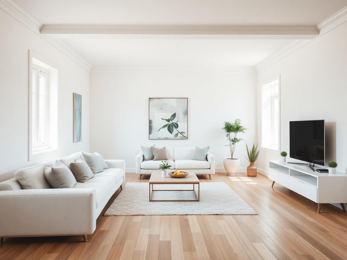 Salon rénové avec des murs blancs et lisses après peinture à Aubessagne